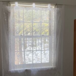 Elegant White Lace Curtain Panels Floral, Scalloped Bottom - 74” x 56” -Set of 3